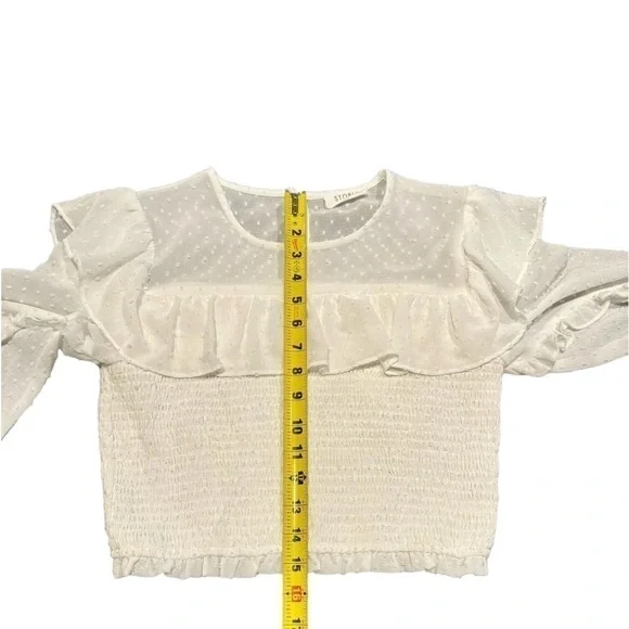 Storia Cropped Ruffle Blouse White Swiss Dot Womens Size Medium - Picture 6 of 11